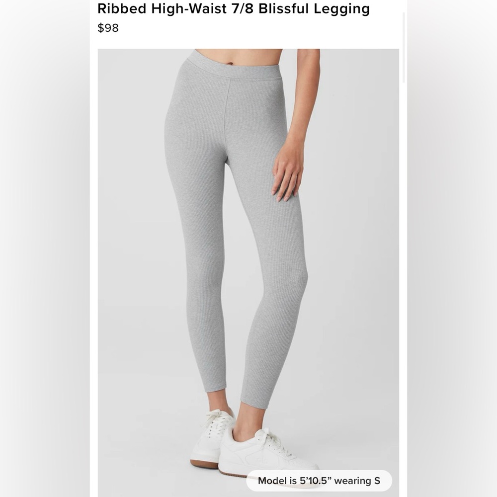 Alo Yoga Ribbed High-Waist 7/8 Blissful Legging, Size Small, Gray